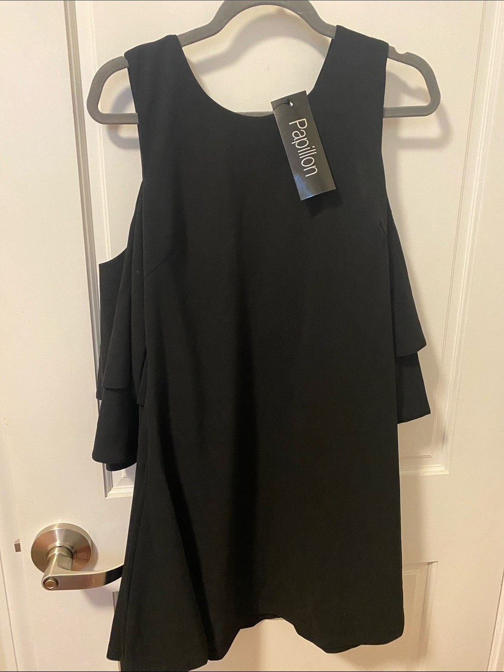 Papillon Blanc Black cold shoulder Layered Swing Dress XL